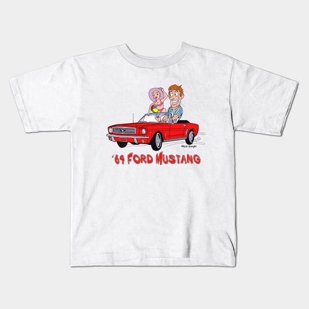 1964 Red Ford Mustang Cartoon Kids T-Shirt by AceToons
